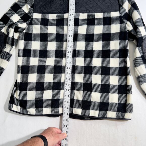 Fleece Full Zip Jacket Talbots Woman's L Zipper Pockets Quilted Elbow Patches - Picture 9 of 12